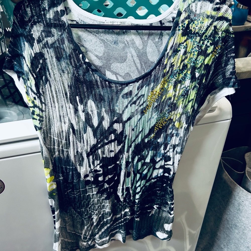 Albert Malaki non opaque shirt with bling - rhinestones- EUC